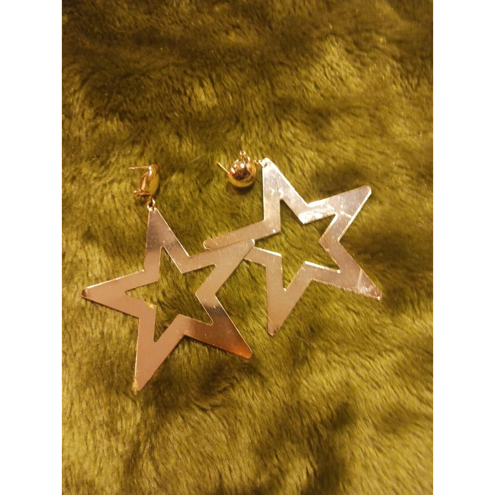 Vintage Gold Star Dangle Earrings Large Pierced